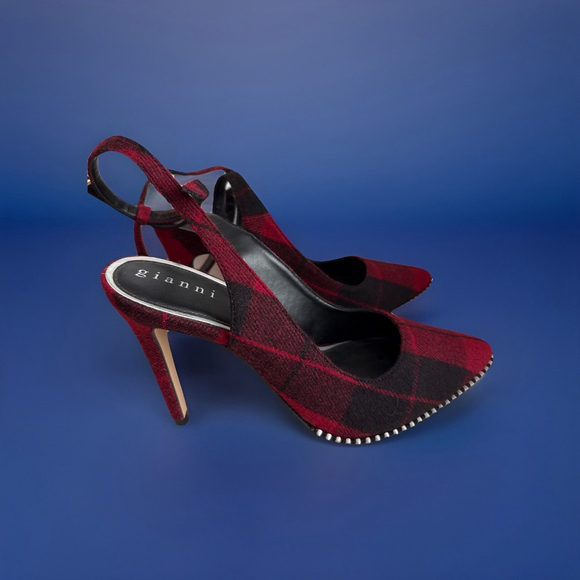 Gianni Bini Women's Flannel Plaid Ankle Strap Pumps, Size 8.5m, Metal Points - Picture 2 of 6